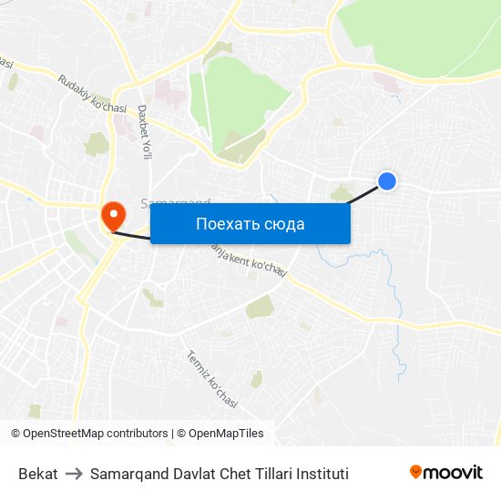 Bekat to Samarqand Davlat Chet Tillari Instituti map