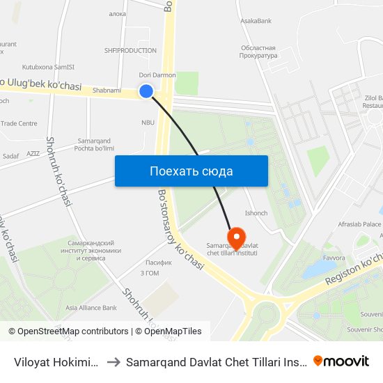Viloyat Hokimiyati to Samarqand Davlat Chet Tillari Instituti map
