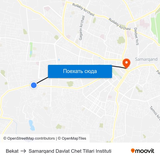 Bekat to Samarqand Davlat Chet Tillari Instituti map