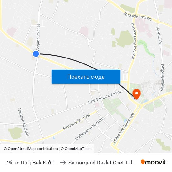 Mirzo Ulug'Bek Ko'Chasi, 78 to Samarqand Davlat Chet Tillari Instituti map
