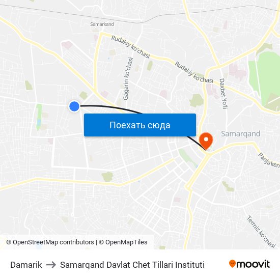 Damarik to Samarqand Davlat Chet Tillari Instituti map