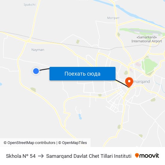 Skhola Nº 54 to Samarqand Davlat Chet Tillari Instituti map