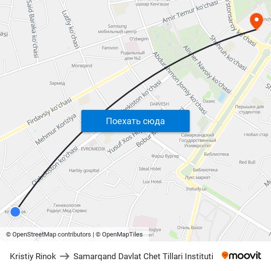 Kristiy Rinok to Samarqand Davlat Chet Tillari Instituti map