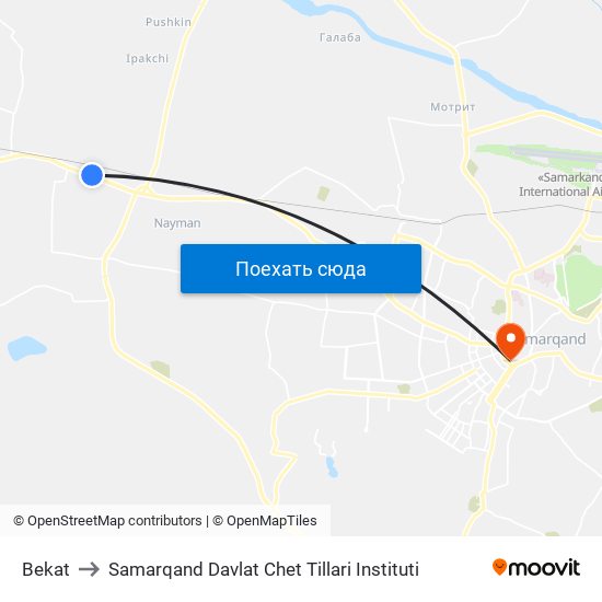 Bekat to Samarqand Davlat Chet Tillari Instituti map