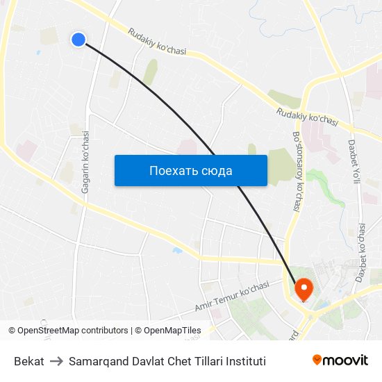 Bekat to Samarqand Davlat Chet Tillari Instituti map