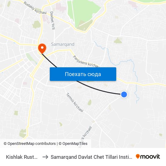 Kishlak Rustam to Samarqand Davlat Chet Tillari Instituti map