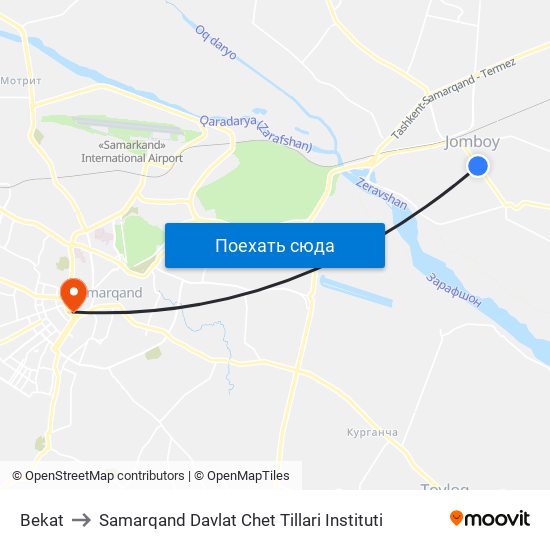 Bekat to Samarqand Davlat Chet Tillari Instituti map
