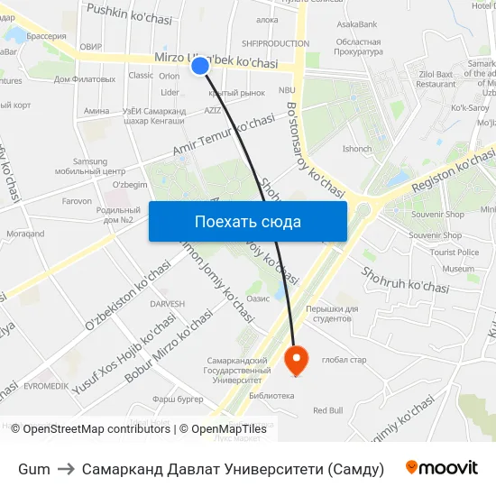 Gum to Самарканд Давлат Университети (Самду) map