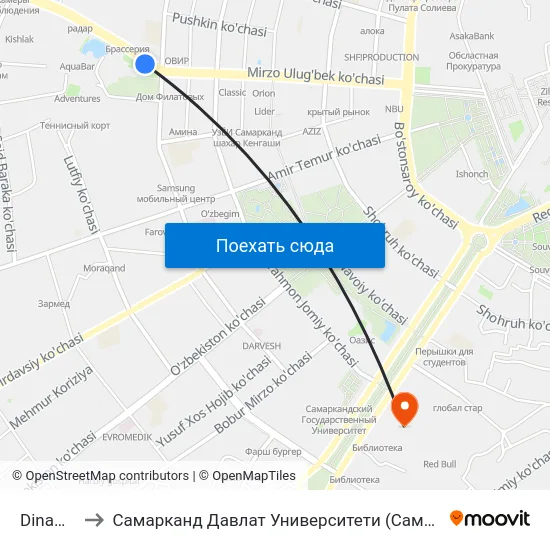 Dinamo to Самарканд Давлат Университети (Самду) map