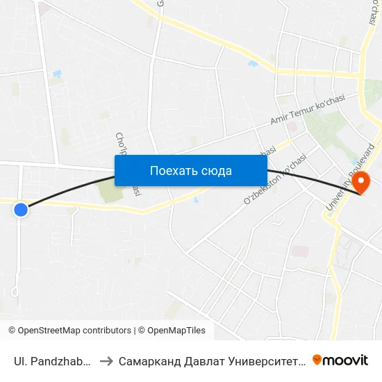 Ul. Pandzhabskaya to Самарканд Давлат Университети (Самду) map