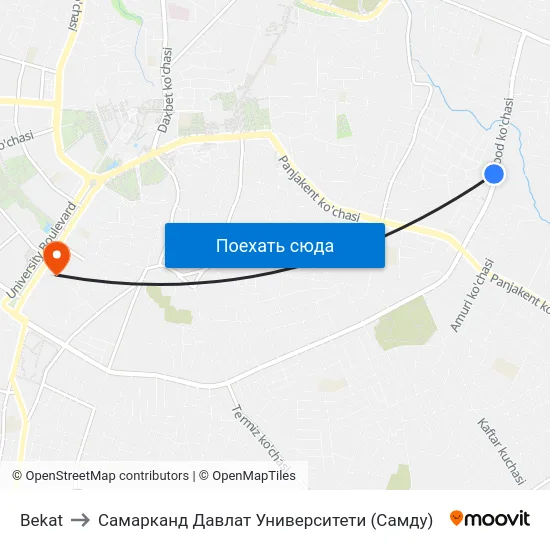 Bekat to Самарканд Давлат Университети (Самду) map