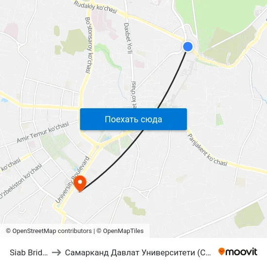 Siab Bridge to Самарканд Давлат Университети (Самду) map