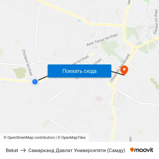 Bekat to Самарканд Давлат Университети (Самду) map