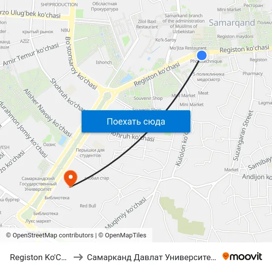 Registon Ko'Chasi, 5 to Самарканд Давлат Университети (Самду) map