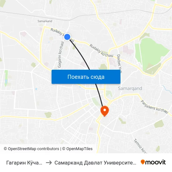 Гагарин Кўчаси, 16 to Самарканд Давлат Университети (Самду) map