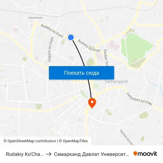Rudakiy Ko'Chasi, 164 to Самарканд Давлат Университети (Самду) map
