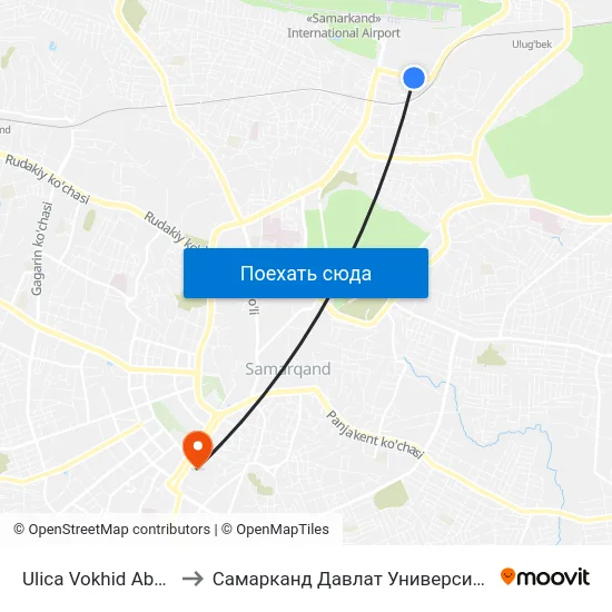 Ulica Vokhid Abdullaeva to Самарканд Давлат Университети (Самду) map