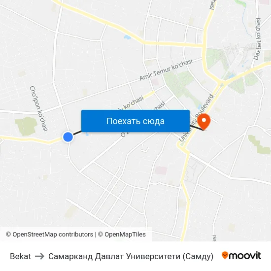 Bekat to Самарканд Давлат Университети (Самду) map