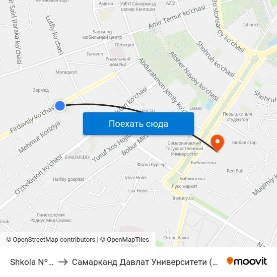Shkola Nº 17 to Самарканд Давлат Университети (Самду) map