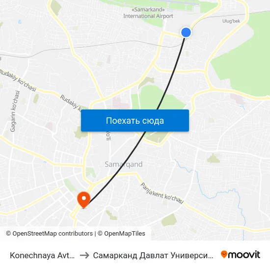 Konechnaya Avtovokzal to Самарканд Давлат Университети (Самду) map
