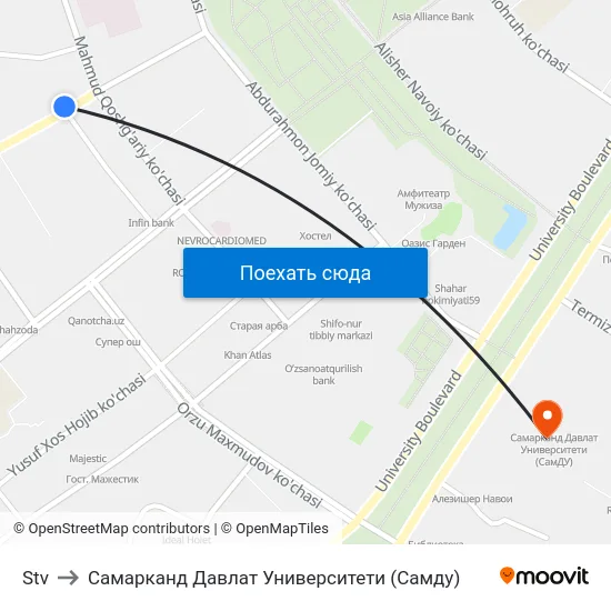 Stv to Самарканд Давлат Университети (Самду) map
