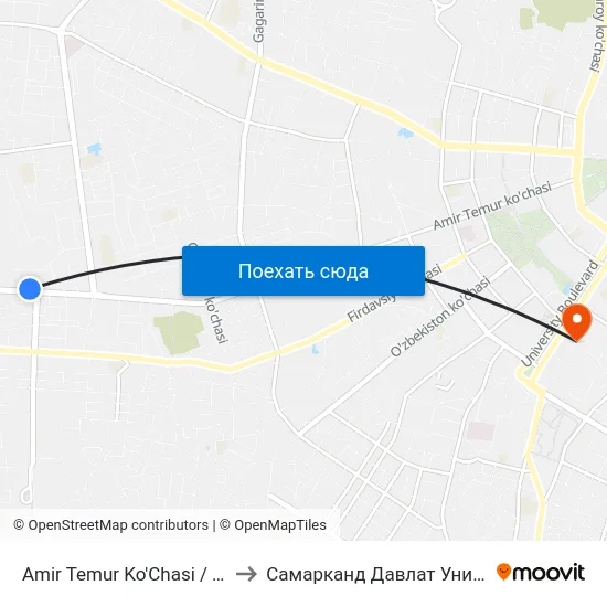 Amir Temur Ko'Chasi / Turkiston Ko'Chasi to Самарканд Давлат Университети (Самду) map