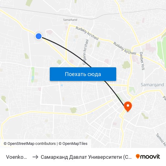 Voenkomat to Самарканд Давлат Университети (Самду) map