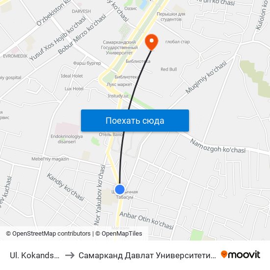 Ul. Kokandskaya to Самарканд Давлат Университети (Самду) map