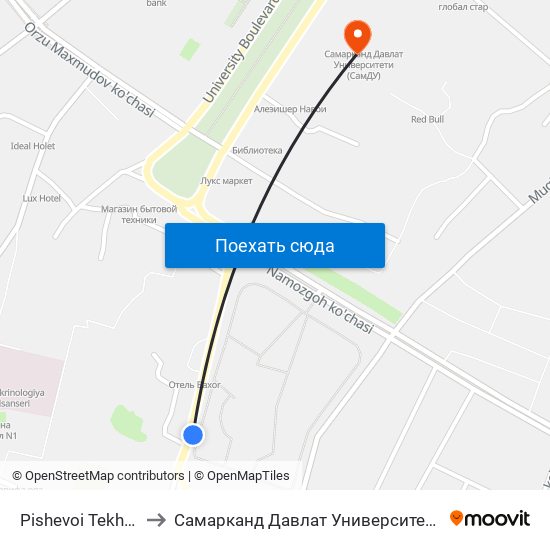 Pishevoi Tekhnikum to Самарканд Давлат Университети (Самду) map