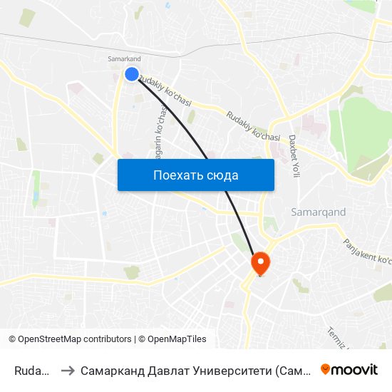 Rudakiy to Самарканд Давлат Университети (Самду) map