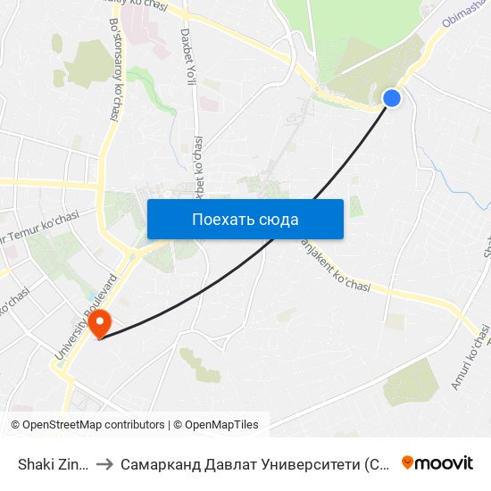 Shaki Zinda to Самарканд Давлат Университети (Самду) map