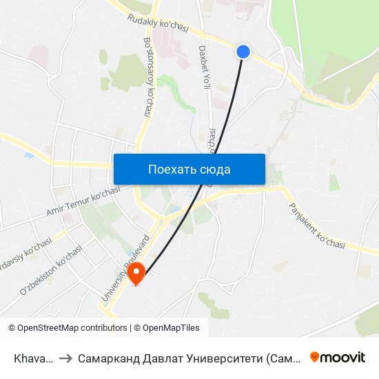Khavasi to Самарканд Давлат Университети (Самду) map
