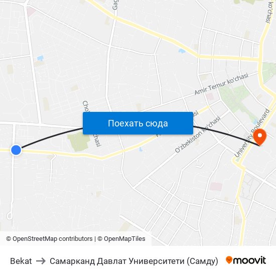 Bekat to Самарканд Давлат Университети (Самду) map