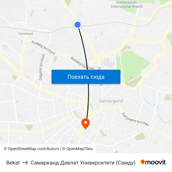 Bekat to Самарканд Давлат Университети (Самду) map