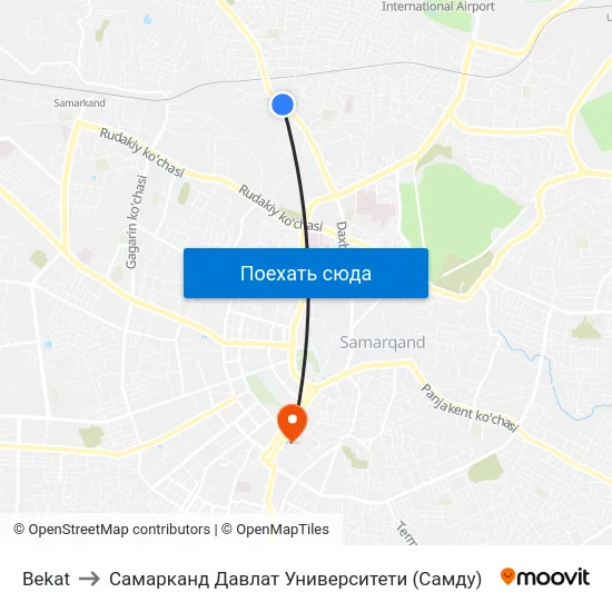 Bekat to Самарканд Давлат Университети (Самду) map