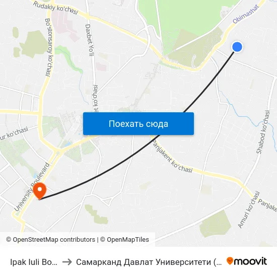 Ipak Iuli Bozori to Самарканд Давлат Университети (Самду) map
