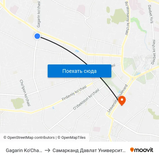 Gagarin Ko'Chasi, 95a to Самарканд Давлат Университети (Самду) map