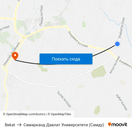 Bekat to Самарканд Давлат Университети (Самду) map