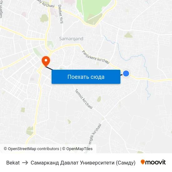 Bekat to Самарканд Давлат Университети (Самду) map