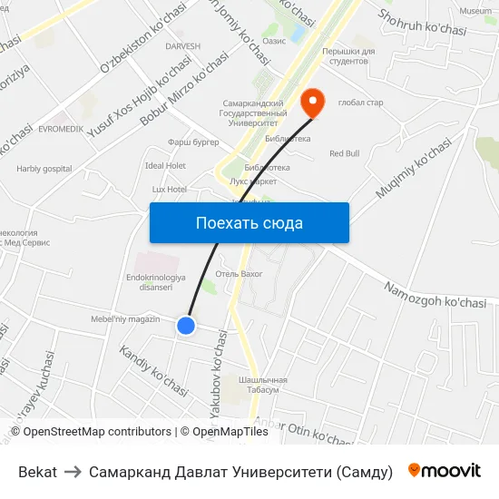 Bekat to Самарканд Давлат Университети (Самду) map