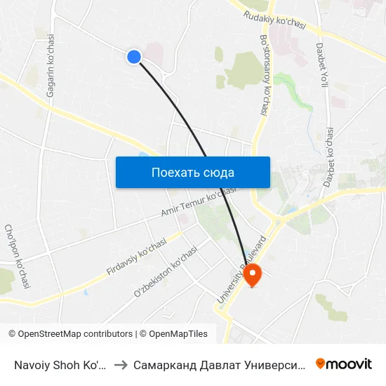 Navoiy Shoh Ko'Chasi, 1 to Самарканд Давлат Университети (Самду) map
