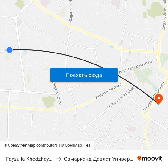 Fayzulla Khodzhayev Street, 4 to Самарканд Давлат Университети (Самду) map