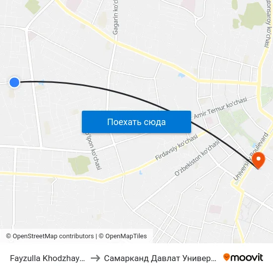 Fayzulla Khodzhayev Street, 4 to Самарканд Давлат Университети (Самду) map