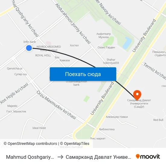 Mahmud Qoshgariy Ko'Chasi, 85 to Самарканд Давлат Университети (Самду) map