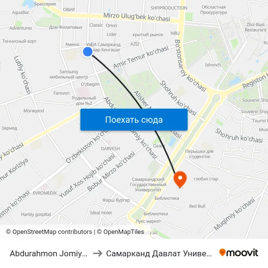 Abdurahmon Jomiy Ko'Chasi, 45 to Самарканд Давлат Университети (Самду) map