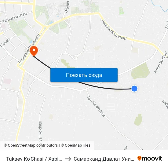 Tukaev Ko'Chasi / Xabiba Yusufi Ko'Chasi to Самарканд Давлат Университети (Самду) map