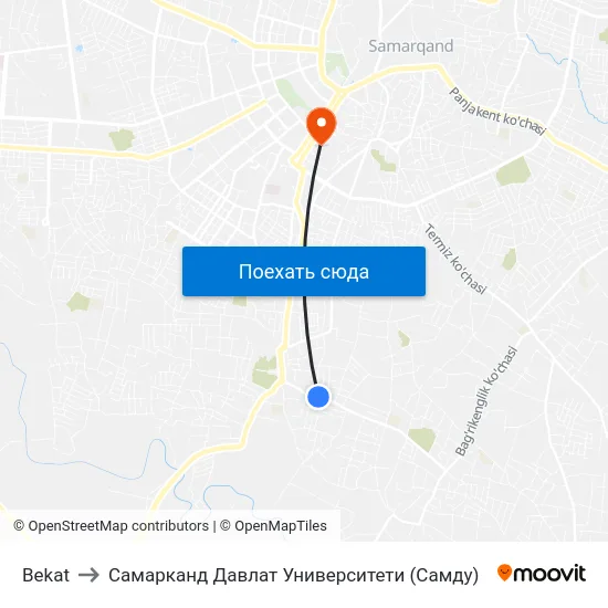 Bekat to Самарканд Давлат Университети (Самду) map
