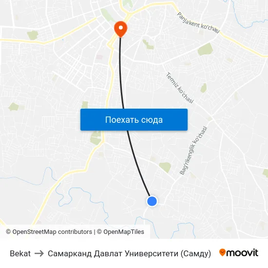 Bekat to Самарканд Давлат Университети (Самду) map
