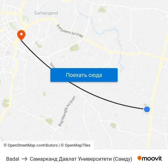 Badal to Самарканд Давлат Университети (Самду) map