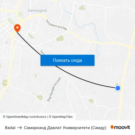Badal to Самарканд Давлат Университети (Самду) map